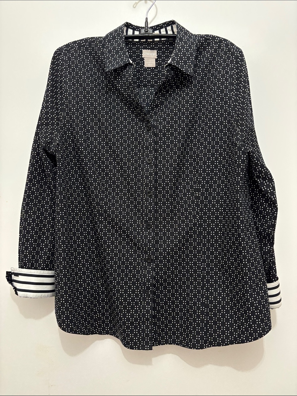 Chico's Black Shirt with White Dot Pattern